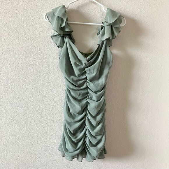Zara Green Cottagecore Preppy Feminine Flowy Ruffled Fitted Summer Mini Dress M - Picture 6 of 13